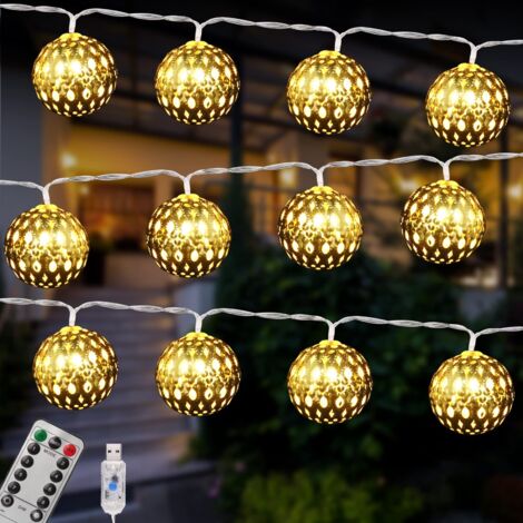 Moroccan LED String Lights, 4.5m 30 LED USB 8 Lighting Modes with Remote Control Golden Ball Oriental Moroccan Style