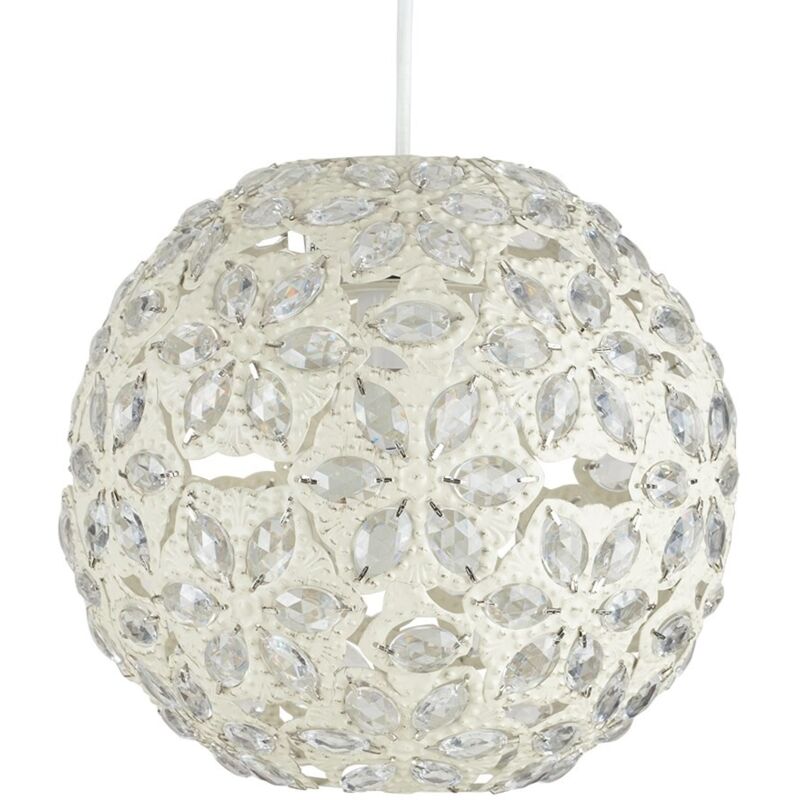 Moroccan Shabby Chic Cream Metal Jewelled Ball Ceiling Pendant Light Shade