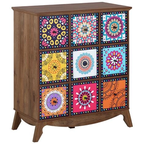 Moroccan Sideboard Cabinets Chest of Drawers Oriental Multicolour Dark Wood Kuma