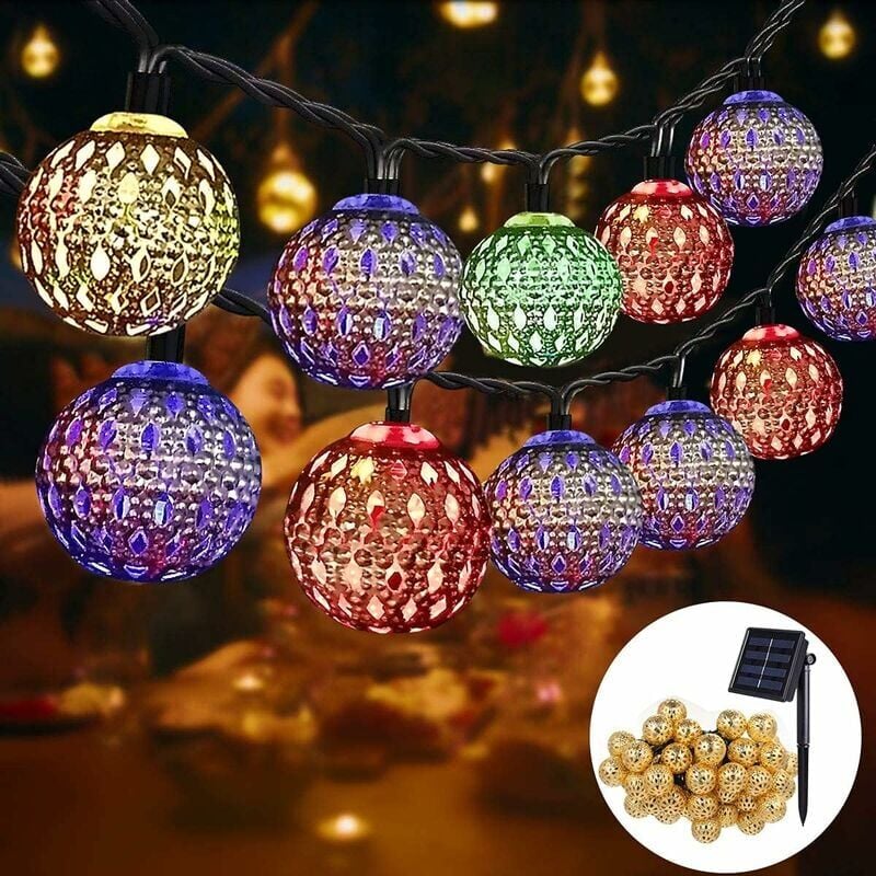 Moroccan Solar String Lights Outdoor, 7m 50 led String Lights 8 Modes Waterproof Lighting for Garden Patio Yard Home Festival Party (Colorful)