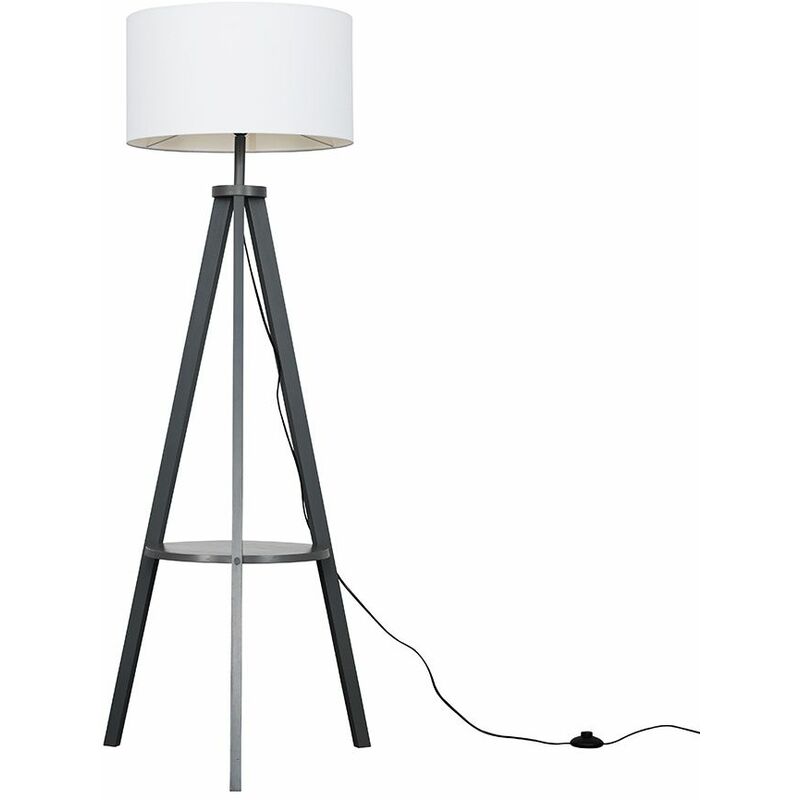 Minisun - Morrigan Tripod Shelf Floor Lamp in Grey with Large Reni Shade - White - No Bulb