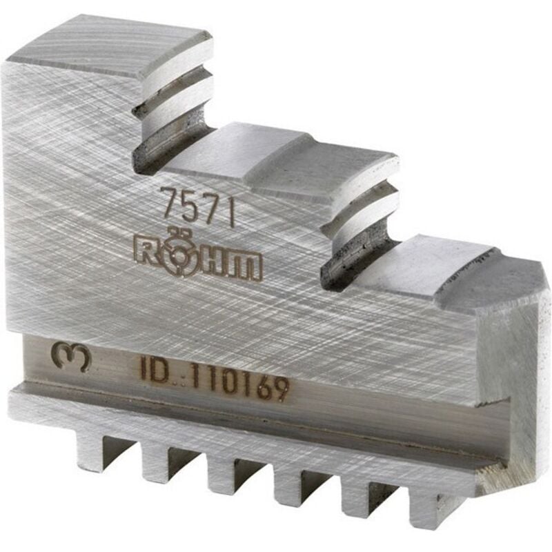 Rohm - Mors de mandrin de tour, 3 mors, étagés vers l'intérieur, trempés, Taille : 125 mm, Long. a 52 mm, Larg. : b 18 mm, Hauteur c : 41,5 mm