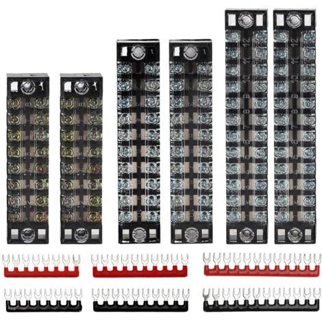 Morsetti e barre - 6 set 8/10/12 posizioni 600V 15A Morsetti a vite doppia fila con coperchio + 400V 10A Morsetti preisolati Barriere isolanti Ponticelli