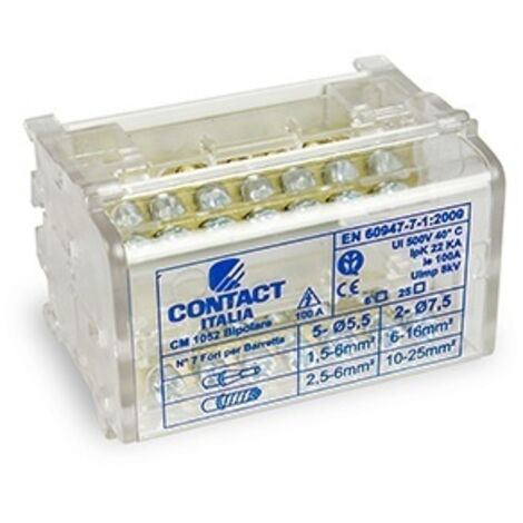Morsettiera bipolare cm 1052 100a 7 fori filo elettrico cavo unipolare fin 25 mm