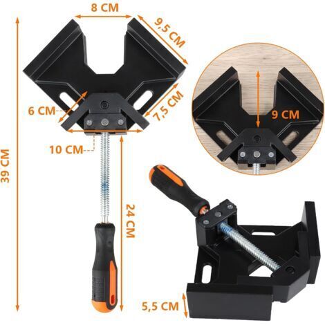 Morsetto angolare in alluminio a 90° – Ganasce da 8 cm – Profondità 9 cm – Impugnatura antiscivolo – Per legno, metallo e saldatura