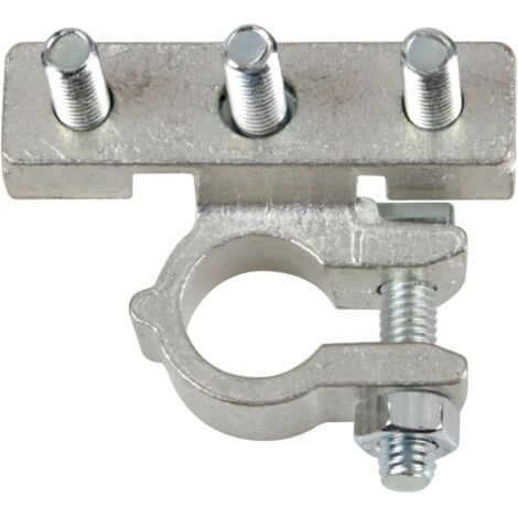 Morsetto batteria zincato fissaggio cavo a capocorda su vite - foro capocorda Ø 6/6/6 mm - Polo negativo