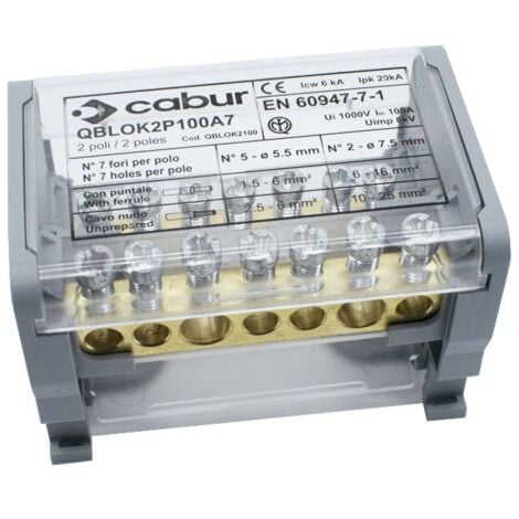 Morsetto di Distribuzione Cabur 100A 2P 1000VDC 7F QBLOK2100