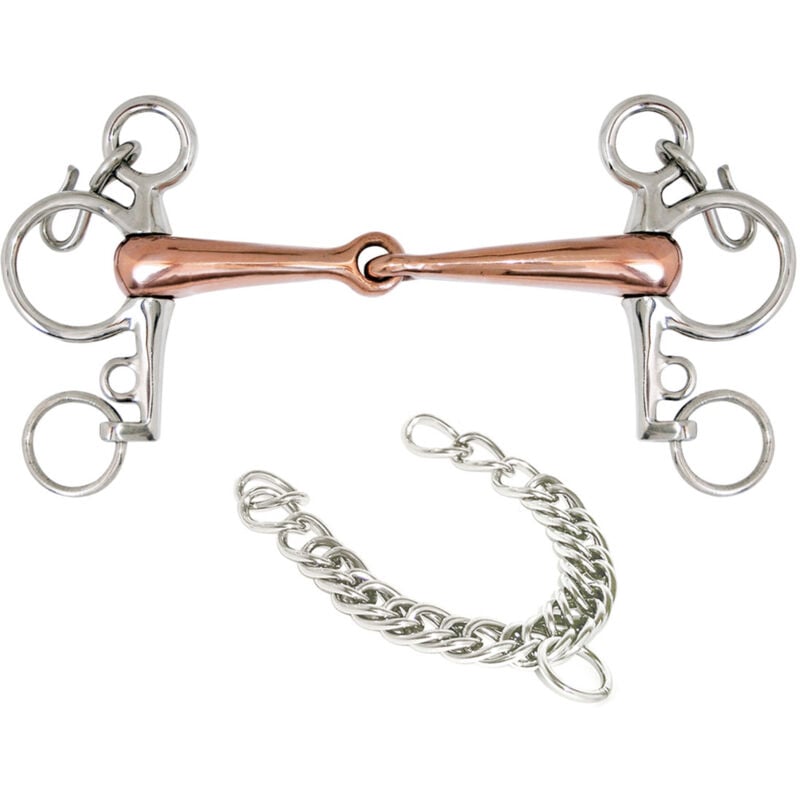 12,5 cm: Morsure de pelham articulée vide en acier inoxydable et embouchure en cuivre de 18 mm avec barbozzale