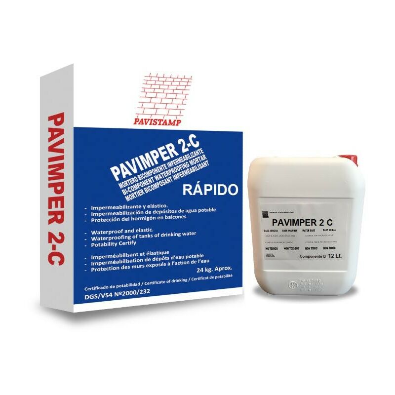 

Mortero Impermeabilizante Pavimper 2C RÁPIDO | Blanco - Pack 36 kg. (24kg. +12 Lt)