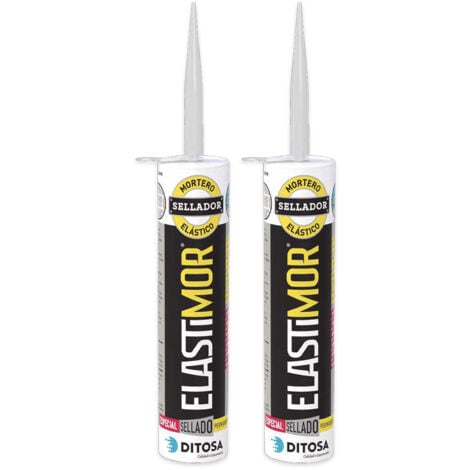 DITOSA CALIDAD E INNOVACION Mortero Sellador Elastimor, Cemento Express, Impermeable, para encintados, sellados, Tubo 310 ml x2 NEGRO
