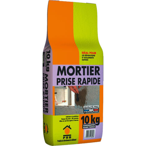 Mortier à Prise Rapide 10kg - Séchage Accéléré, Haute Adhérence - Idéal pour Réparations Urgentes, Fixations Rapides, Rebouchage et Travaux de Maçonnerie Intérieur/Extérieur - Prêt à Gâcher