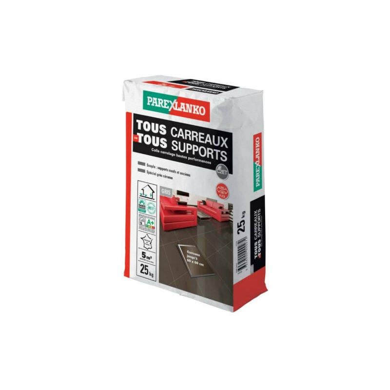 Colle carrelage améliorée Parexlanko Tous carreaux tous supports - Gris - 25kg - 02939