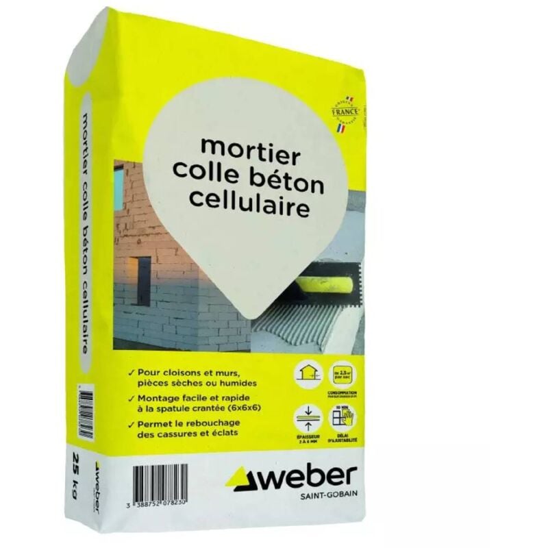 Mortier-colle pour béton cellulaire 25 kg - pour blocs de béton cellulaire et carreaux de terre cuite - Weber