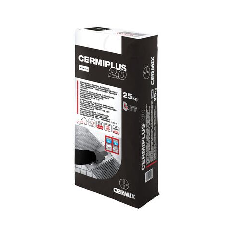 Mortier colle cermiplus 2.0 blanc 25 kg – Haute performance pour carrelage – Collage direct sur ancien carrelage – Pour piscines et chantiers humides – Cermix