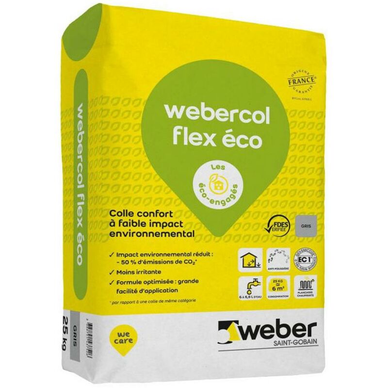 Mortier - colle déformable pour carrelage (C2 et S1) webercol flex eco - Sac de 25 Kg - blanc