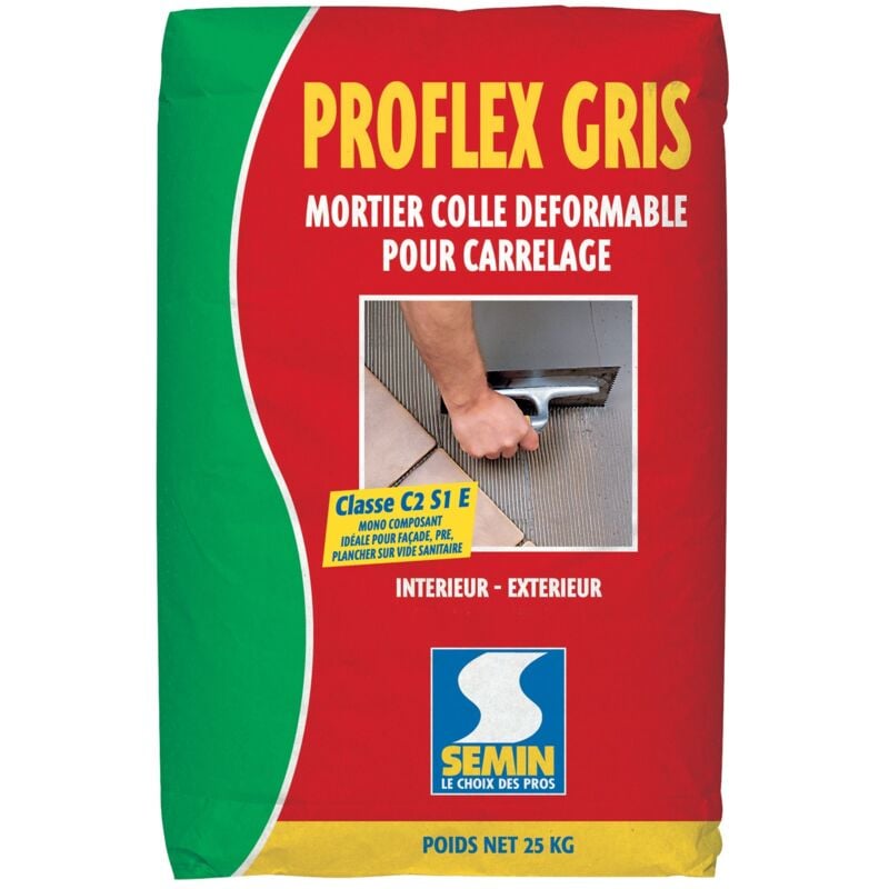 Mortier colle déformable pour carrelage Semin Proflex Gris - sac 25 kg