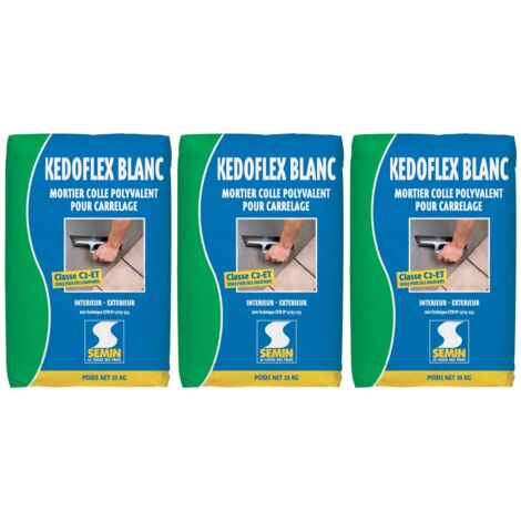Mortier Colle Polyvalent pour Carrelage Kedoflex Blanc Semin, Intérieur/Extérieur, sac de 25 kg, lot de 3