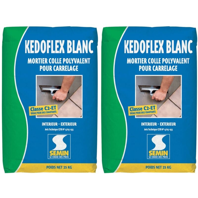 Mortier Colle Polyvalent pour Carrelage Kedoflex Blanc Semin Intérieur/Extérieur, sac de 25 kg, lot de 2