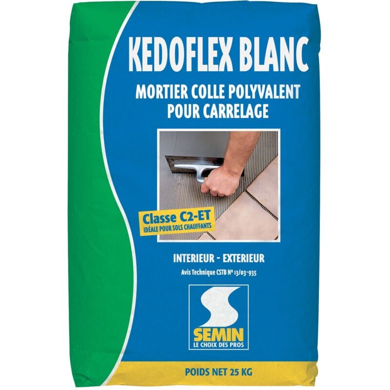 Mortier colle polyvalent pour carrelage Semin Kedoflex Blanc - intérieur/extérieur - sac 25 kg