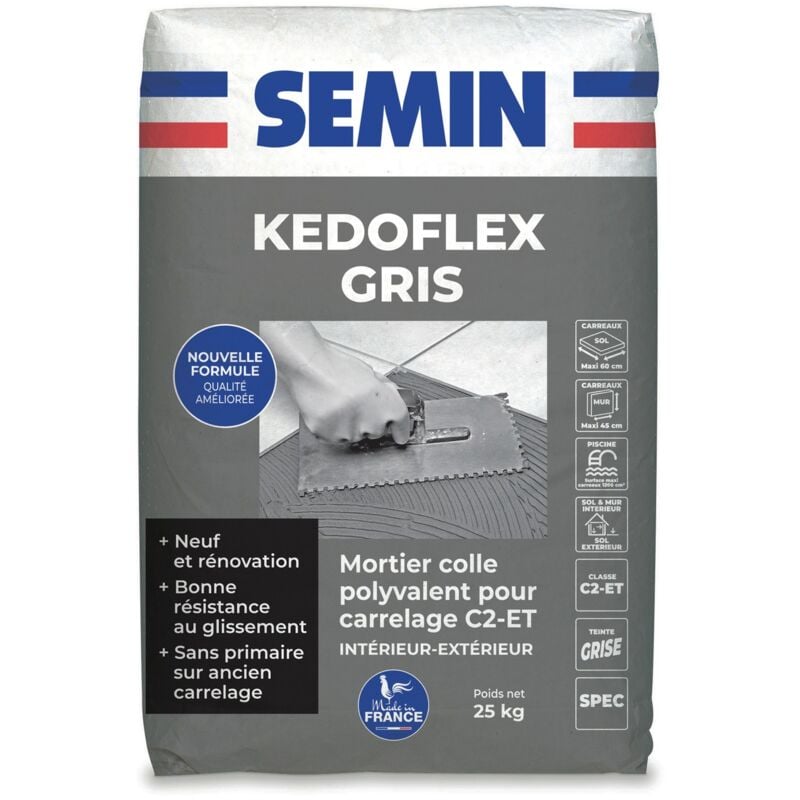 Mortier Colle Polyvalent pour Carrelage Kedoflex Gris Semin Intérieur/Extérieur, sac de 25 kg