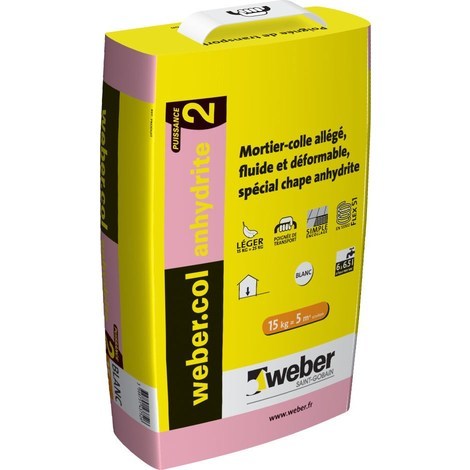 Mortier-colle pour carrelage (C2 Anhydrite) WEBER.COL ANHYDRITE 2 - Sac de 15 Kg - GRIS