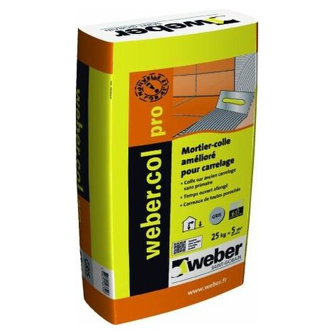 Mortier-colle pour carrelage (C2E) WEBER COL PRO - Sac de 25 Kg - GRIS