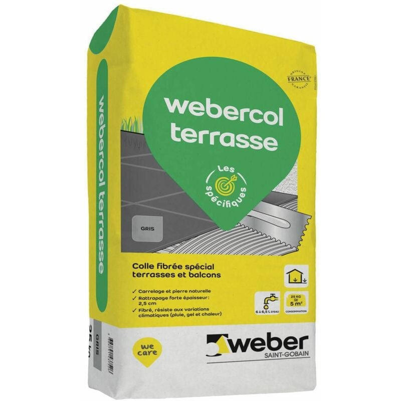 Mortier- colle pour carrelage (C2E) weber col terasse - Sac de 25 Kg - gris