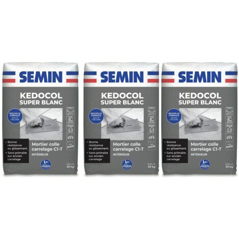 Mortier Colle pour Carrelage Kedocol Super Blanc Semin, Poudre, Intérieur, sac de 25 kg, Lot de 3