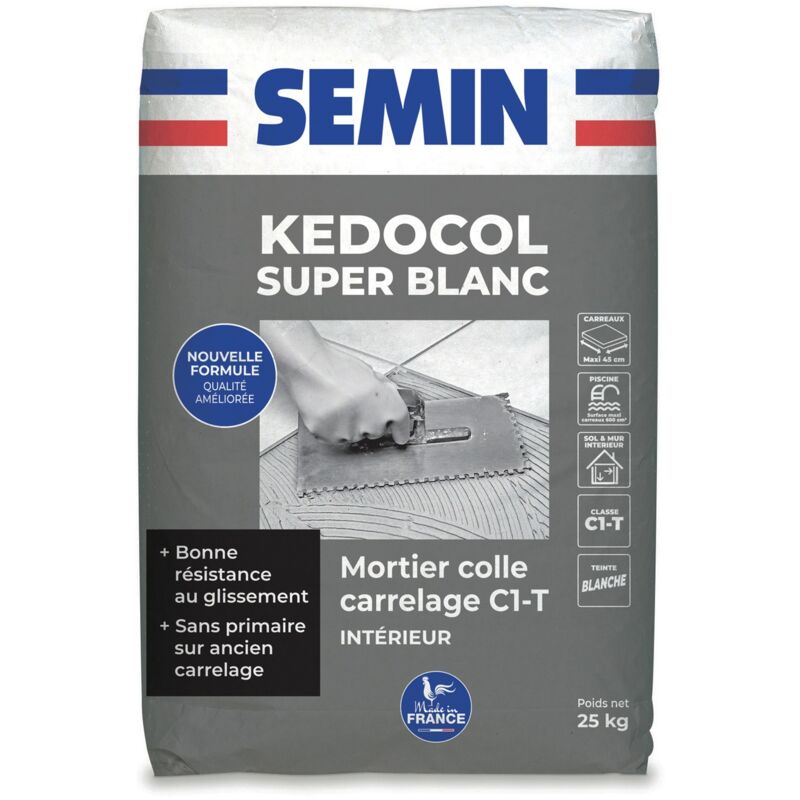 Mortier Colle pour Carrelage Kedocol Super Blanc Semin Poudre, Intérieur, sac de 25 kg