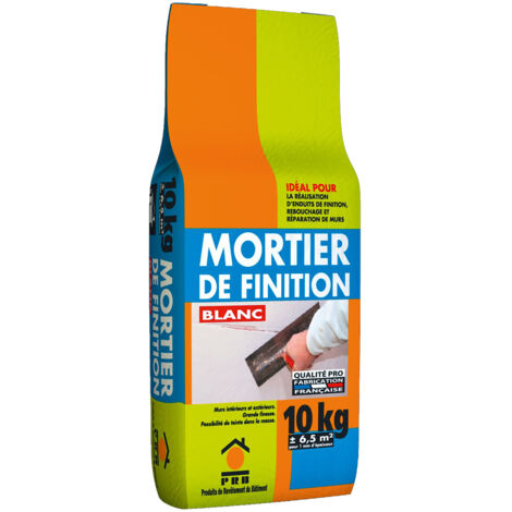 Mortier de Finition Blanc 10kg - Enduit de Lissage Prêt à Gâcher, Haute Adhérence - Rebouchage, Réparation et Finition Murs et Sols Intérieurs/Extérieurs, Application Manuelle, Grain Fin