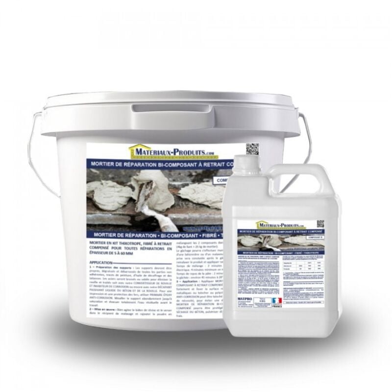 Mortier de réparation bi-composant à retrait compensé - 7 Kg Gris clair Matpro