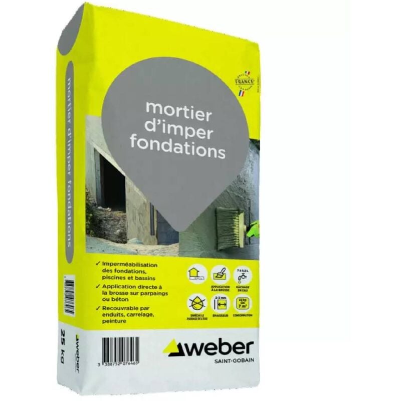 Weber Saint Gobain - Mortier d'imperméabilisation pour fondations 25 kg - Weber