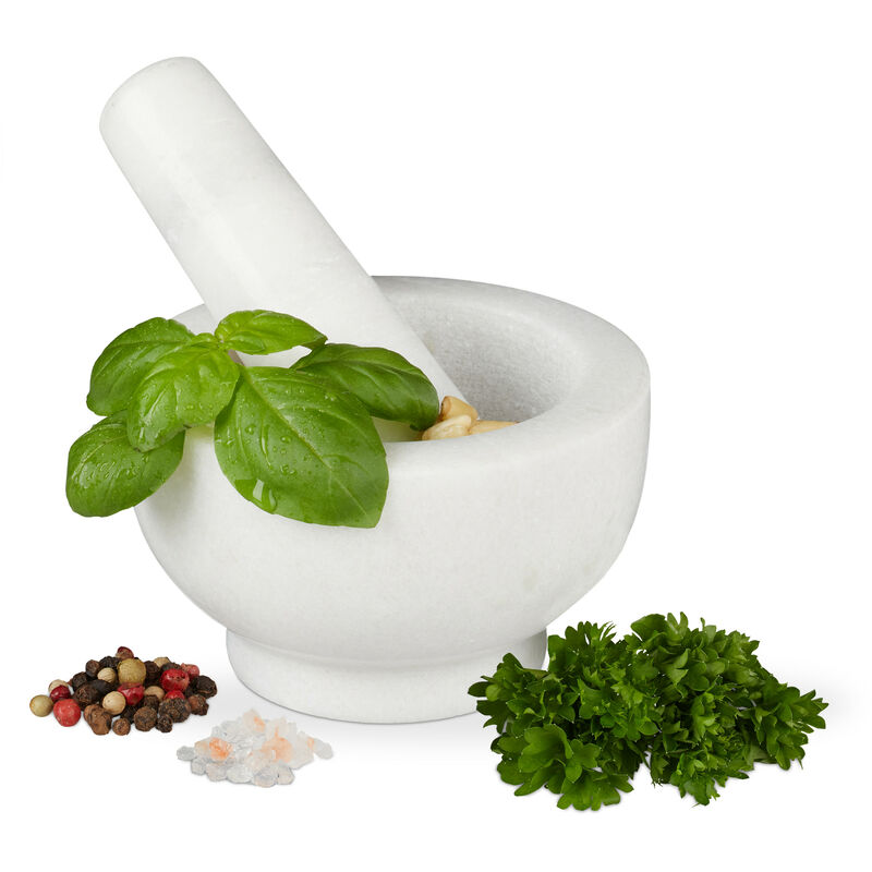 Relaxdays - Mortier en granit avec pilon, robuste, pour épices, herbes, mortier en pierre polie, d. 10 cm, 120 ml, gris