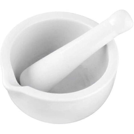 Mortier et pilon de cuisine en céramique blanche, compatible lave-vaisselle, pour écraser l'ail, le poivre, le persil, les épices, les sauces et les condiments. Dimensions : 11 x 6 cm. Vendu à l'unité