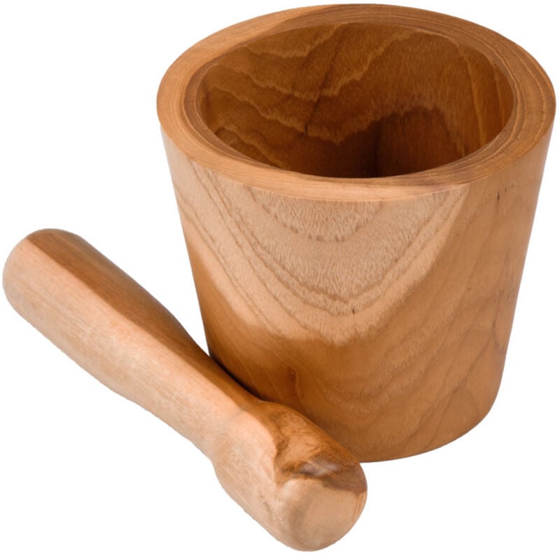 Mortier et pilon de cuisine rond allongé en bois de teck – kyoto