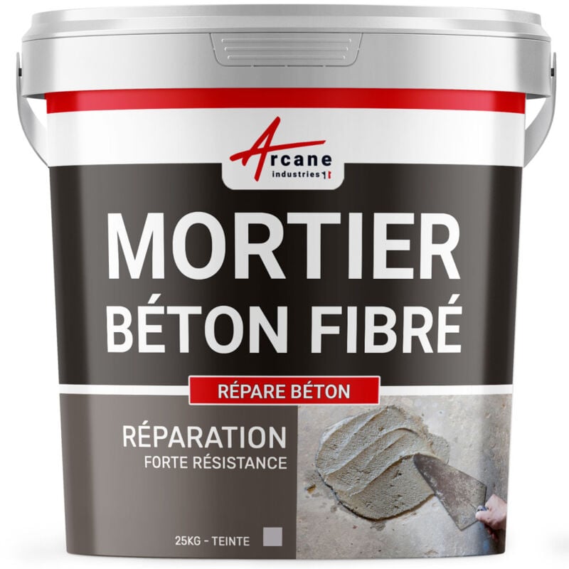 Arcane Industries - Mortier de réparation fibré béton armé mur balcon terrasse rebouchage trous - 25 kg