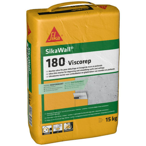 Mortier hydraulique SikaWall 180 Viscorep 15 kg â Pour murs et plafonds â Finition lisse et rĂ©guliĂšre â Formule allĂ©gĂ©e pour impact rĂ©duit