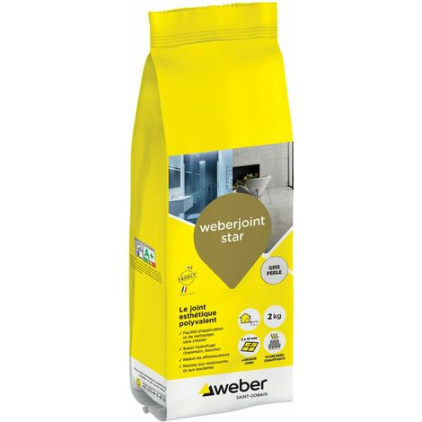 WEBER SAINT GOBAIN Mortier joint carrelage décoratif hydrofugé, spécial intérieur et extérieur, largeur 2 à 10mm, 2kg, gris perlé, WEBERJOINT STAR, WEBER