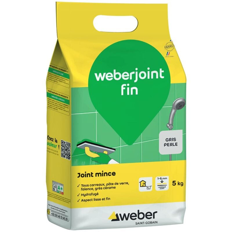 Weber Saint Gobain - Joints minces carrelage mural, Gris perle, 5kg, Weberjoint fin, weber