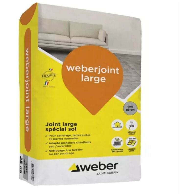 Weberjoint large gris béton 25 kg pour carrelage sol planchers chauffants - Weber