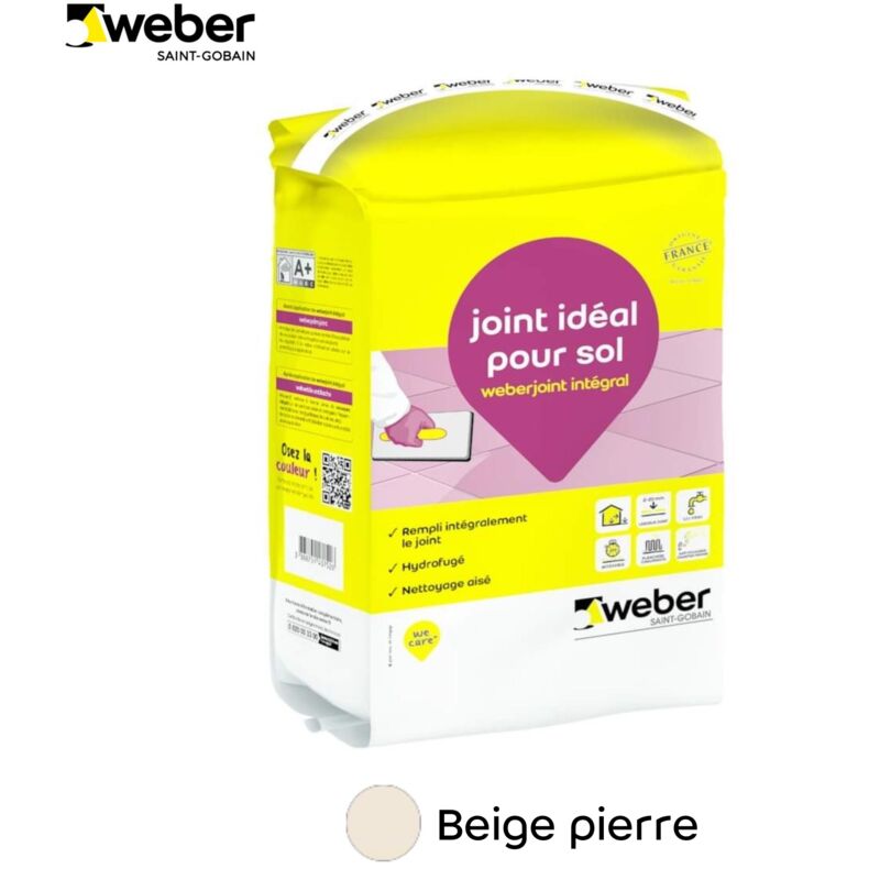 Joint carrelage hydrofugé, 5 kg, Beige Pierre, idéal pour sol et carreaux rectifiés Weberjoint intégral, de largeur de 2 à 20 mm, weber