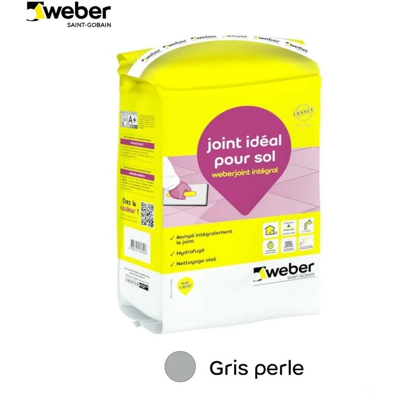 Joint carrelage hydrofugé, 5kg, Gris Perle, idéal pour sol et carreaux rectifiés, Weberjoint intégral, de largeur de 2 à 20 mm, weber