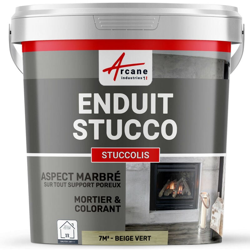 Arcane Industries - Mortier + teinte - stuc sans primaire ni finition stuccolis - kit jusqu'à 7 m² Beige Vert