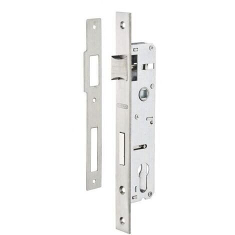 Mortise lock with cylinder for metal windows, 25 mm entry, square ends, galvanized