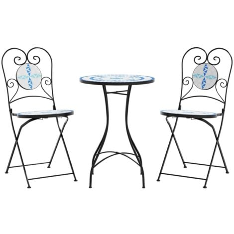 Mosaic Bistro Set Blue and White Iron and Ceramic vidaXL