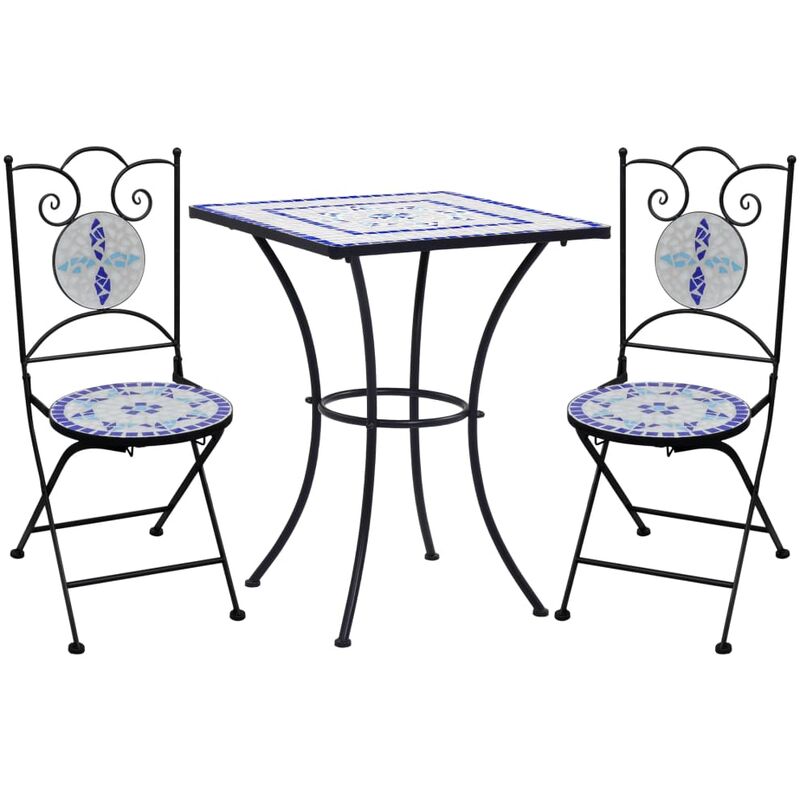 Vidaxl - 3 Piece Mosaic Bistro Set Ceramic Tile Blue and White