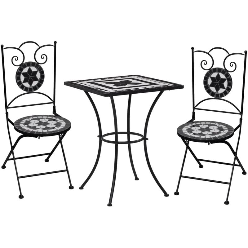 3 Piece Mosaic Bistro Set Ceramic Tile Black and White vidaXL