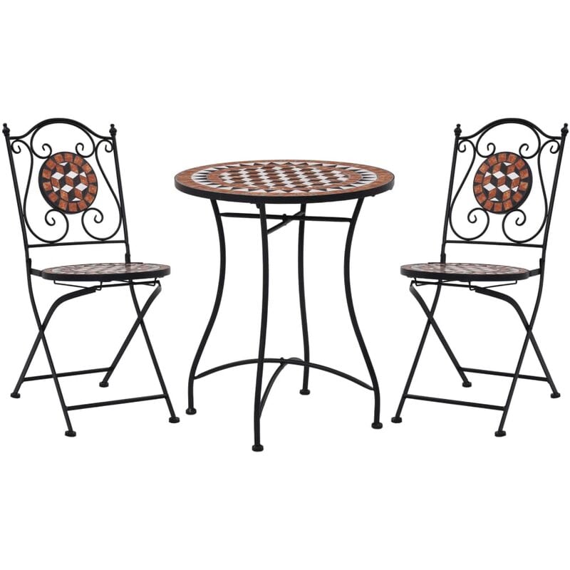 3 Piece Mosaic Bistro Set Ceramic Tile Terracotta Vidaxl