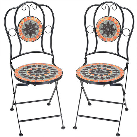 main image of "Mosaic Chairs Terracotta Set of 2 Foldable Folding Seat Height 45cm Stable Balcony Chair Outdoor Indoor Patio Garden Furniture Bistro Terrace Seat Set Mediterranean"