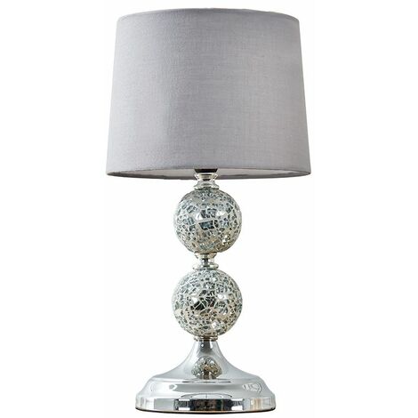 Mosaic Crackle Glass Ball Table Lamp Chrome Fabric Shade - Pink